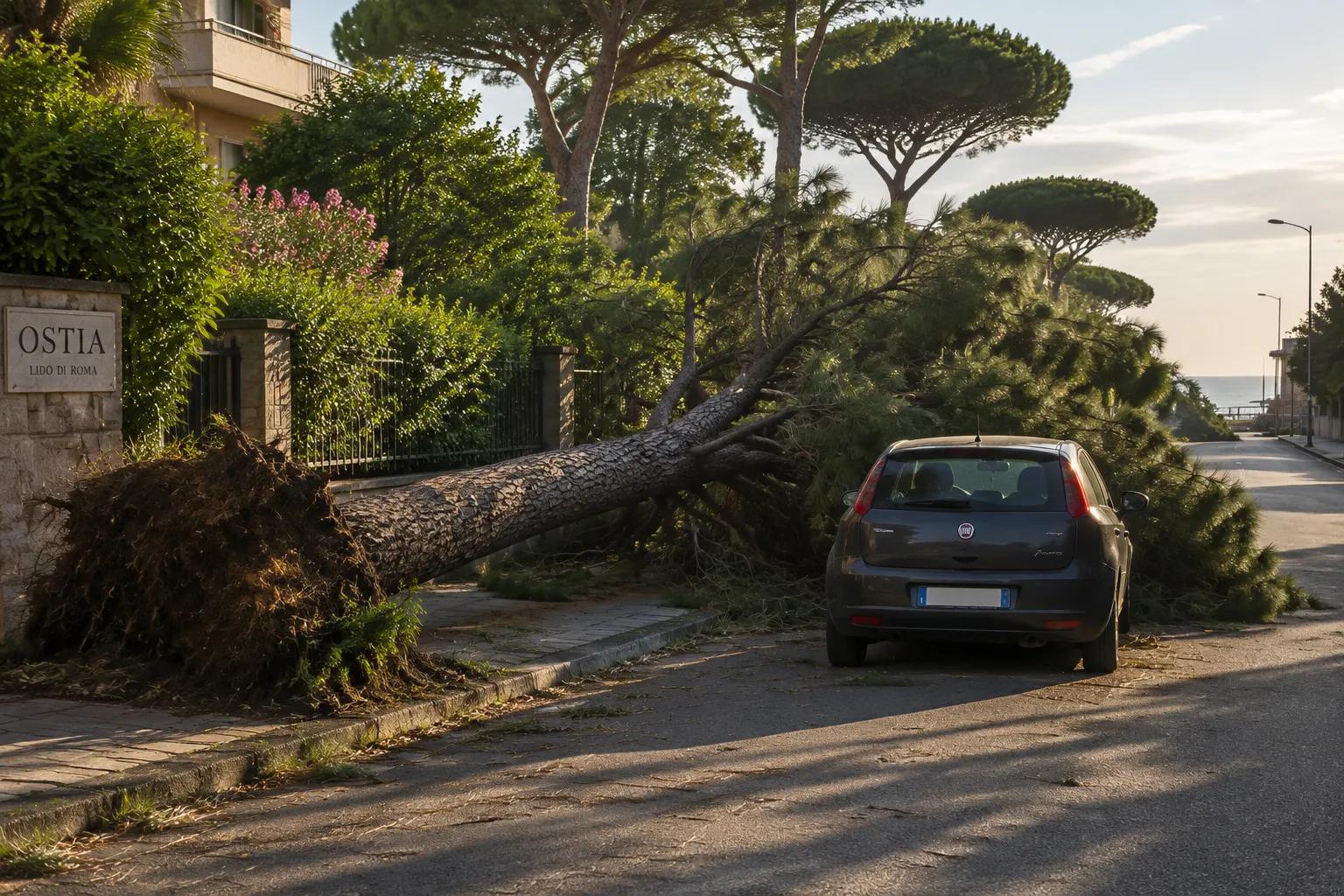 Albero crolla su auto a Ostia: residenti avevano avvisato del pericolo