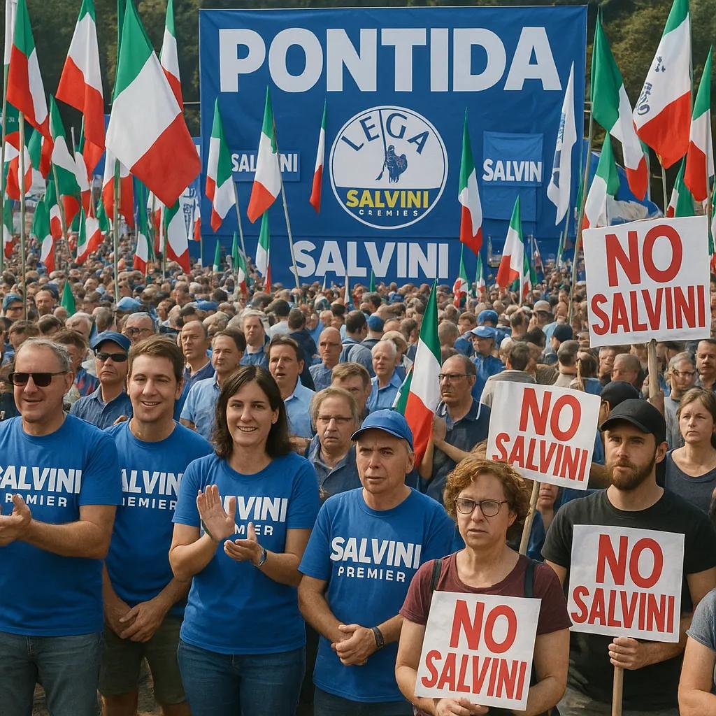 Tensioni interne alla Lega a Pontida: magliette divise su Salvini