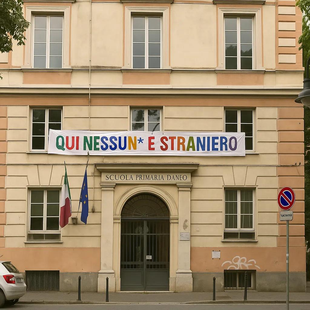 Polemica sulla rimozione di uno striscione antirazzista alla scuola Daneo di Genova