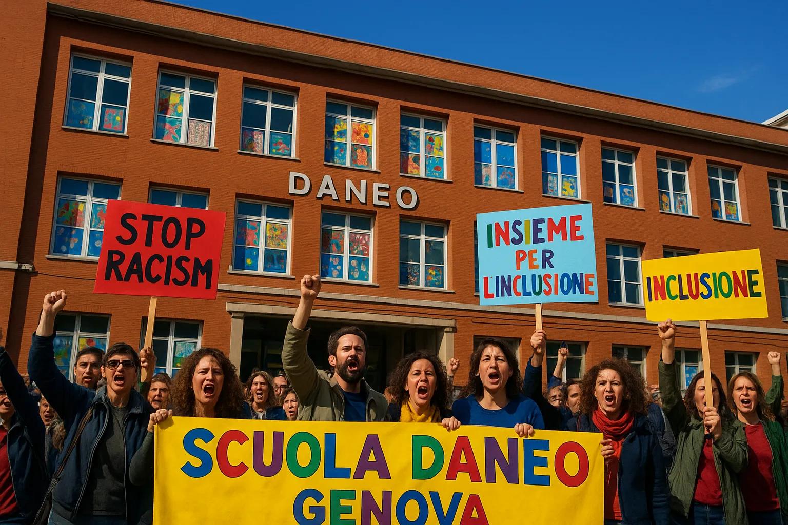 Presidio a Genova contro la rimozione dello striscione antirazzista dalla scuola Daneo